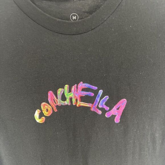 Coachella Women’s Short Sleeve Black Fitted Tee Tie Dyed Graphic Print Size M - Picture 2 of 6